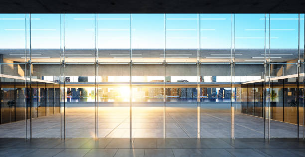 istock Modern glass wall commercial buildings reception lobby hall 1419723919