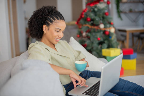 istock Happy woman celebrating Christmas 1419731989
