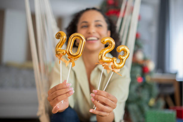 istock Happy woman celebrating Christmas 1419731997