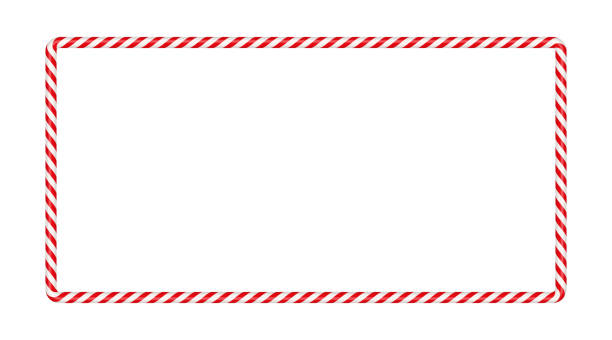 рождественская конфетная трость прямоугольная рамка с красно-белой полосой. рождественская кайма с узором из полосатого конфетного леден� - candy cane christmas candy frame stock illustrations