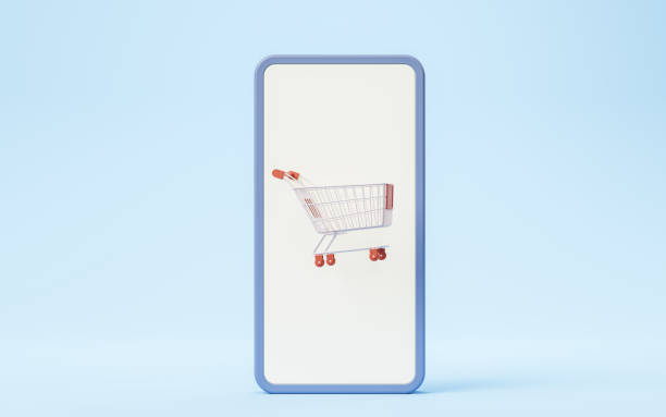istock Shopping cart and mobile phone, 3d rendering. 1419733451