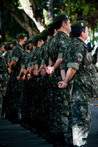 salvador, bahia, brazil - september 7, 2016: Brazilian Army soldiers during military parade in celebration of Brazil independence in the city of Salvador, Bahia.