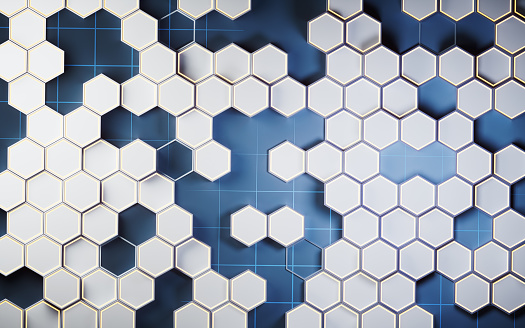 Metallic hexagon material background, 3d rendering. Computer digital drawing.
