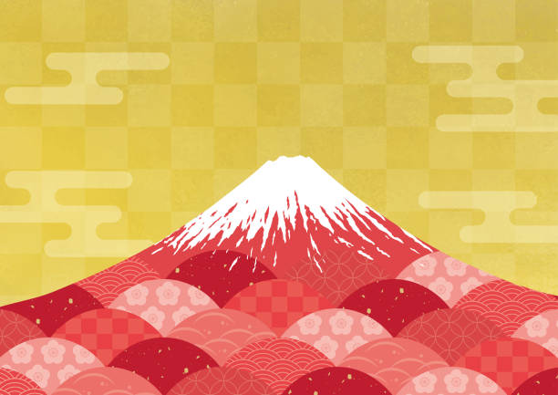 Red designed Mt.Fuji in Japan vector art illustration