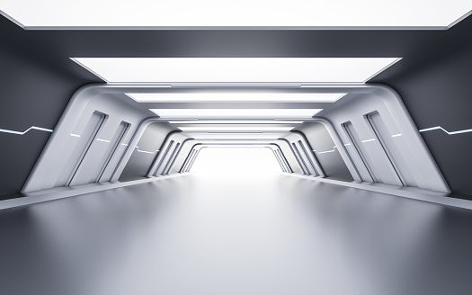 Empty tunnel with futuristic style, 3d rendering. Computer digital drawing.