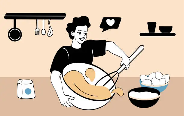 Vector illustration of Man cooking at home