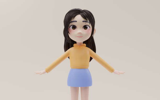 istock Little girl with cartoon style, 3d rendering. 1419738746