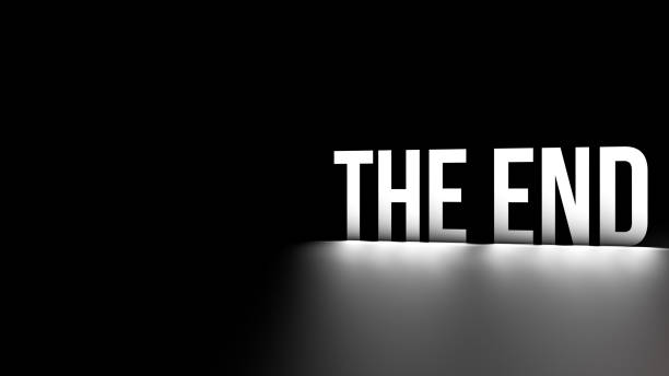 istock The word THE END.White neon THE END concept on black background with copy space.3D render 1419755115