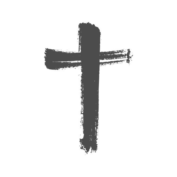 chrześcijański krzyż w stylu grunge na baner internetowy lub grafikę społecznościową w środę popielcową. pierwszy dzień wielkiego postu jest świętym dniem modlitwy i postu. - cross shape obrazy stock illustrations