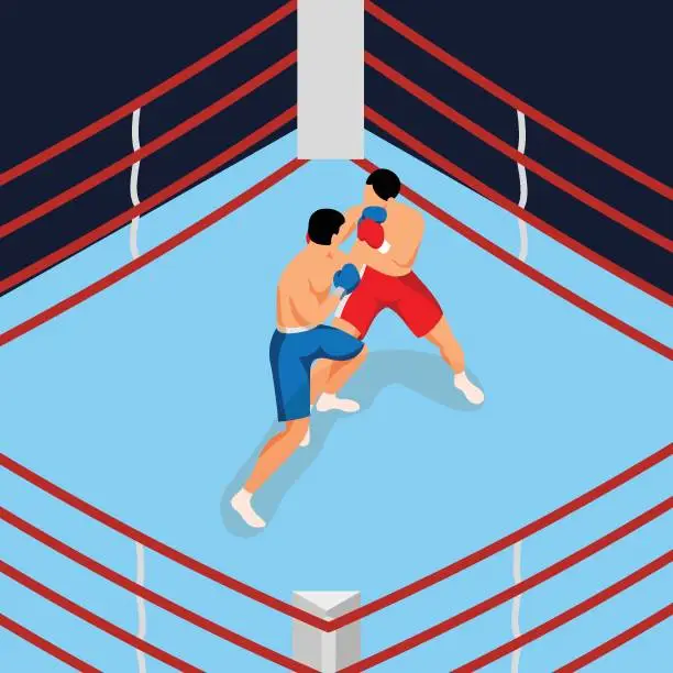 Vector illustration of Boxer fighting in a boxing ring isometric 3d