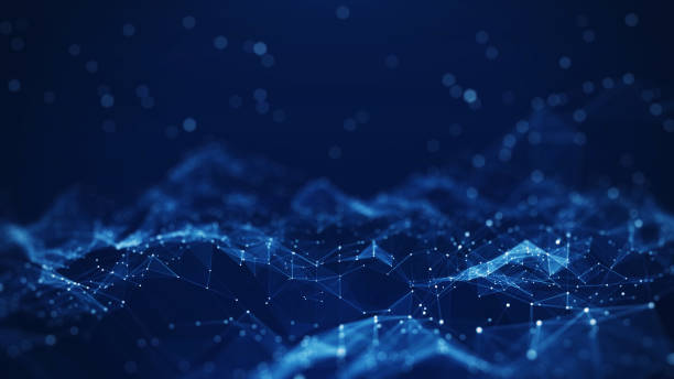 a kiberbiztonsági technológia és a digitális adatvédelem absztrakt fogalmai. védje az internetkapcsolatot sokszögekkel, pontokkal és vonalakkal, sötétkék háttérrel, középfókusszal, oldalsó elmosódással. - absztrakt témájú stock jellegű vizuális alkotások, jogdíjmentes fotók és képek