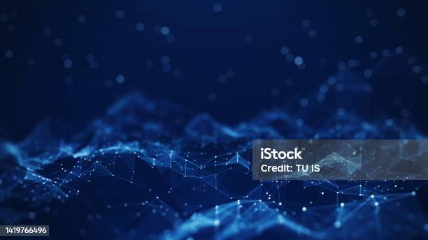 Abstract Concepts Of Cybersecurity Technology And Digital Data Protection Protect Internet Network Connection With Polygons Dots And Lines With Dark Blue Background Center Focus Side Blur Stock Photo - Download Image Now