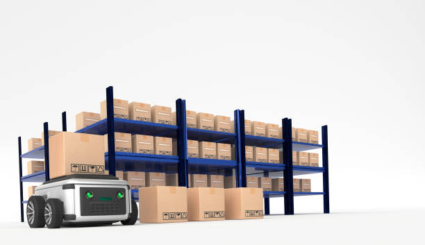 istock Car Robot transports truck Box with AI interface Object for manufacturing industry technology Product export and import of future Robot cyber in the warehouse by Arm mechanical future technology 1419771421