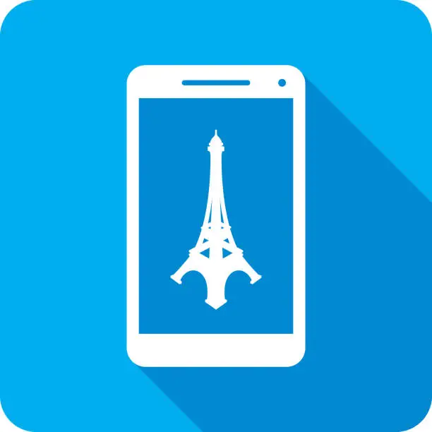 Vector illustration of Eiffel Tower Smartphone Icon Silhouette