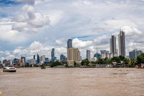 Bangkok skyline and Chao Phraya River stock photo