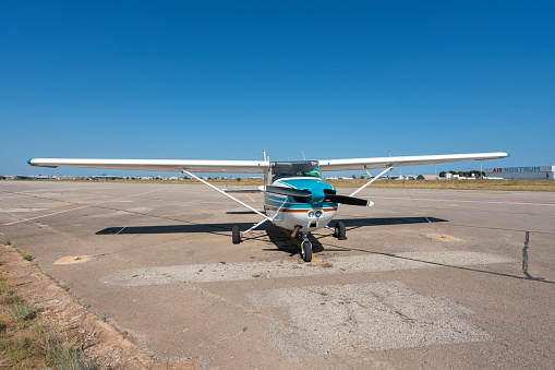 Valencia Spain- June 20, 2018: Light aircraft parked on apron.