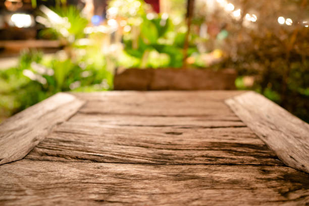 istock Wood table in the garden restaurant. 1419785815