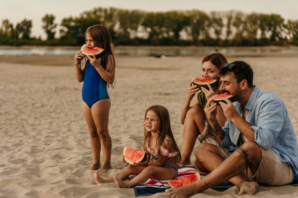 istock Family on beach picnic day 1419788251