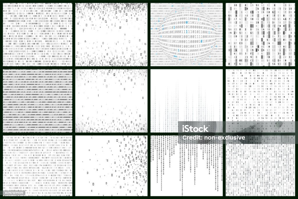 Matrix Style Background Set In Black And White Colors Digital Data ...