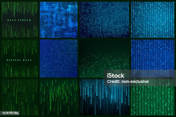 Matrix Code Sci‑fi Design Set Of Futuristic Abstract Background Matrix Style Sci Fi Backdrop ...
