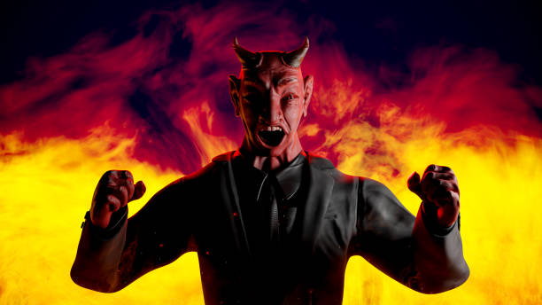 Conceptual demon character in a set of different colors and plans.