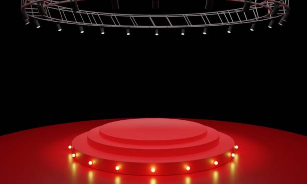 istock red podium with spotlight in the red room.3d rendering. 1419793663