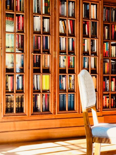 istock Library behind glass doors 1419795754