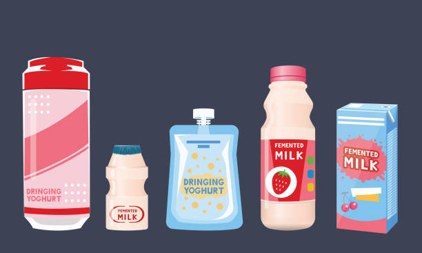 ilustraciones, imágenes clip art, dibujos animados e iconos de stock de fermentado leche bebiendo yogur y colección yakult ilustración de stock - cuajar