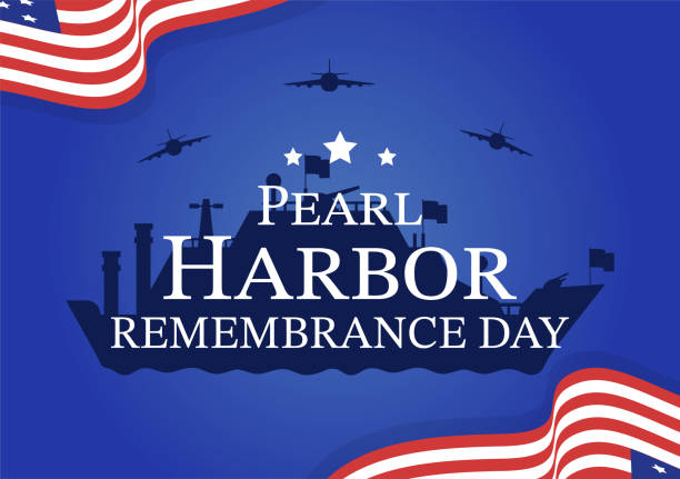 szczęśliwego dnia pamięci pearl harbor 7 grudnia szablon ręcznie rysowana kreskówka płaska ilustracja do narodowego pomnika ceremonii - pearl harbor stock illustrations