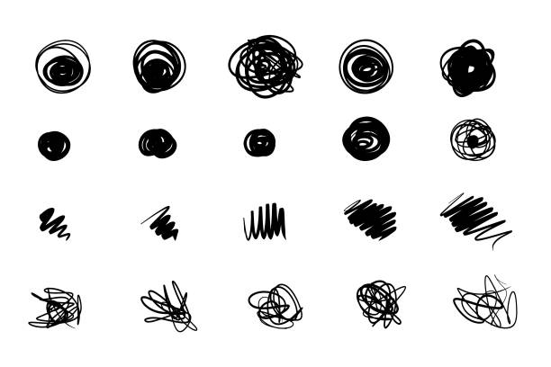 illustrazioni stock, clip art, cartoni animati e icone di tendenza di scribble grunge circle doodle cartoon dot blot elements collection hand drawn in vector set. - sketch contemporary black ink