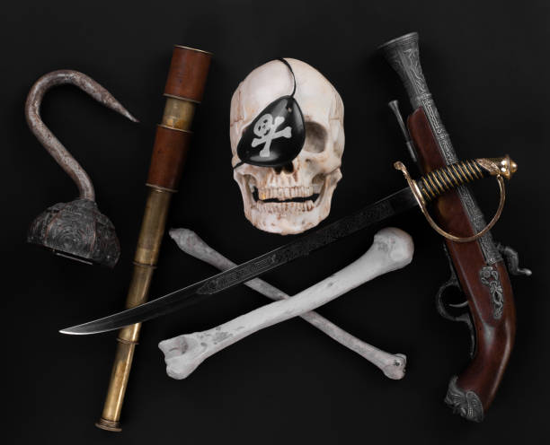 istock pirate skull and bones isolated on black background 1419802253