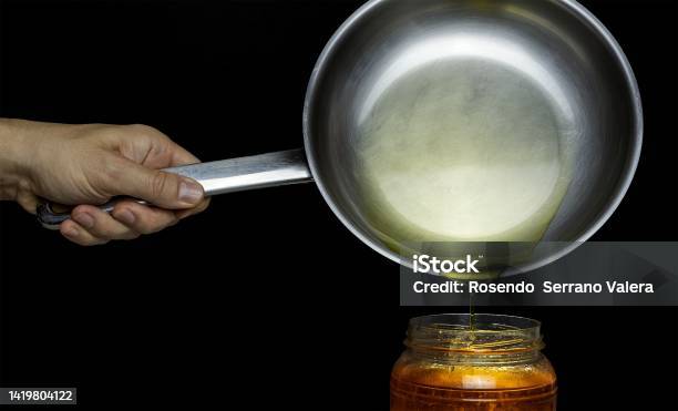 Recycling Homemade Oil From A Frying Pan Stock Photo - Download Image Now - Cooking Oil, Garbage, Collection
