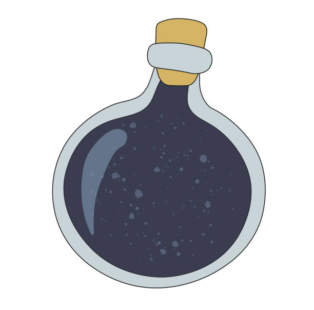 ポーションボトル。泡の入った青い毒の入った魔女の瓶。ハロウィンポーションボトル。ポイズンボトルアイコンイラスト - antidote toxic substance ingredient bottle点のイラスト素材／クリップアート素材／マンガ素材／アイコン素材