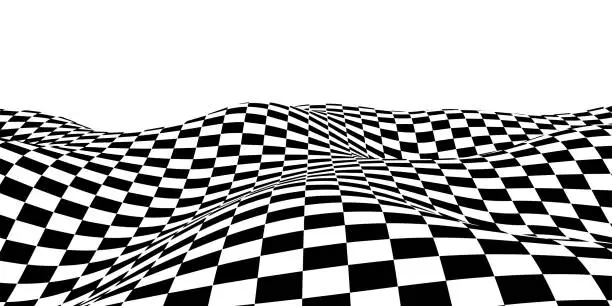 Vector illustration of Wavy chess board. Chessboard concept. Wave distortion effect. Vector illustration.