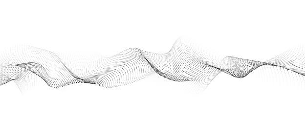 Abstract dynamic smooth wave. Sound wave concept. Futuristic particle flow on a white background. Digital impulse equalizer technology.