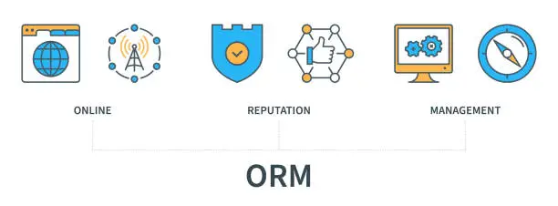 Vector illustration of Online Reputation Management ORM concept with icons in minimal flat line style