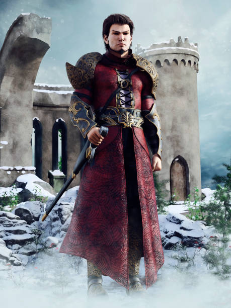 istock Fantasy knight standing in front of a castle 1419809554