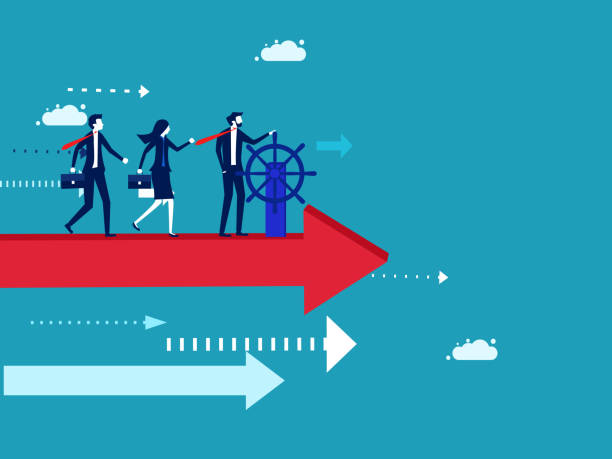istock Good business direction. Businessman driving a flying arrow. vector illustration 1419810523
