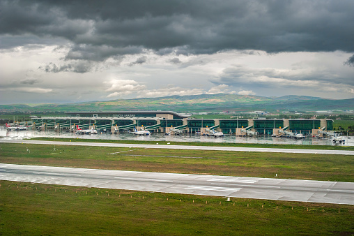 Naha, Japan - January 26, 2015 : Building exterior of Naha Airport International Terminal in Okinawa, Japan. The new international terminal opened in February 2014. 