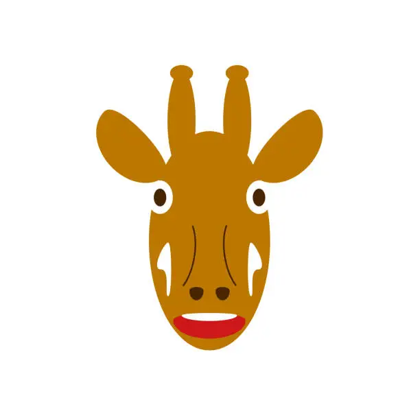 Vector illustration of Cartoon face of a giraffe. Flat design