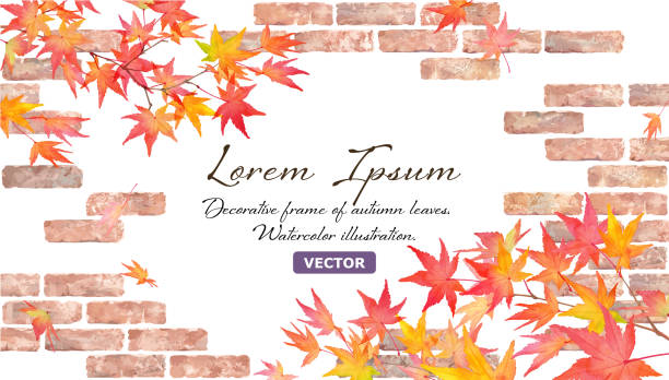 Decorative frame of autumn leaves against a background of bricks. Watercolor illustration (vector, layout changeable) Decorative frame of autumn leaves against a background of bricks. Watercolor illustration (vector, layout changeable) Japanese Maple stock illustrations