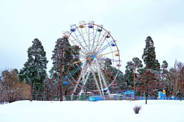 istock Big ferris wheel in winter forest park. 1419815094