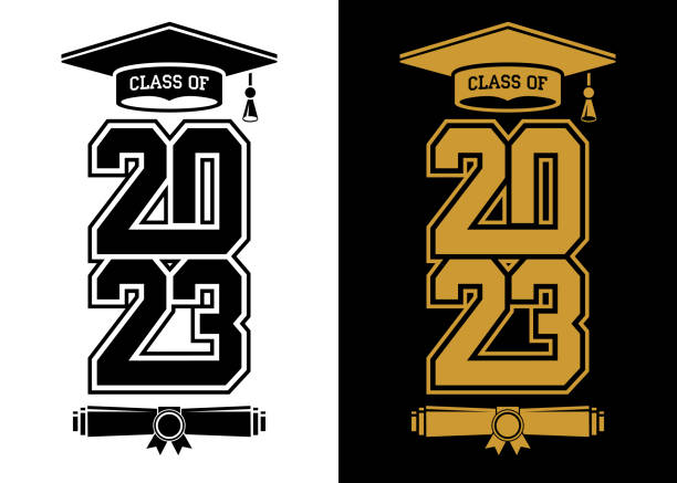 logo der graduiertenklasse 2023 - t shirt shirt cap clothing stock-grafiken, -clipart, -cartoons und -symbole