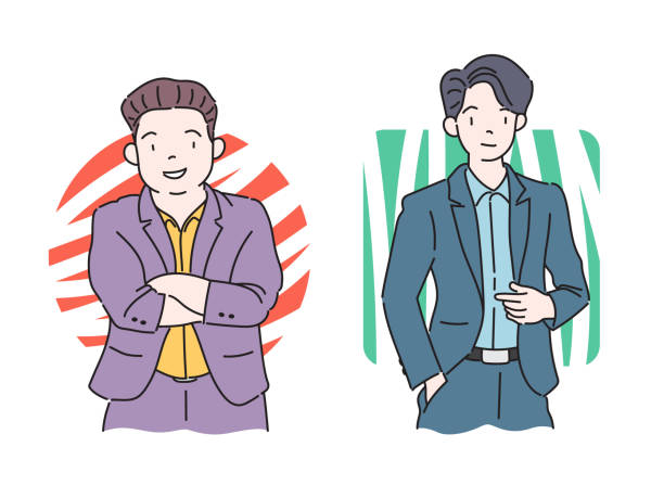 Fat and Thin Young Men in Suits vector art illustration