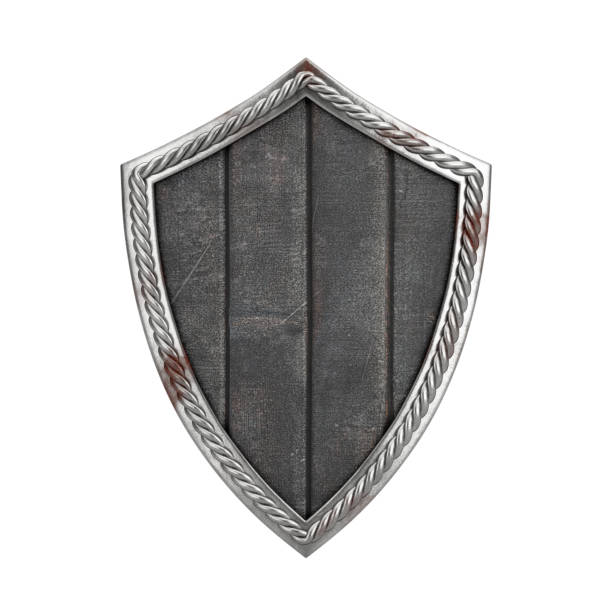istock Old Wooden Medieval Viking Warrior Shield with Metal Frame. 3d Rendering 1419818658