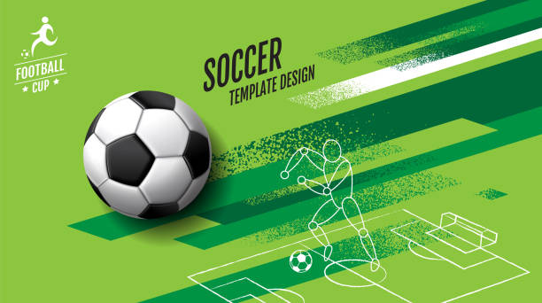 projekt szablonu piłkarskiego, baner piłkarski, projekt układu sportowego, zielony motyw, wektor - bramka sprzęt sportowy stock illustrations
