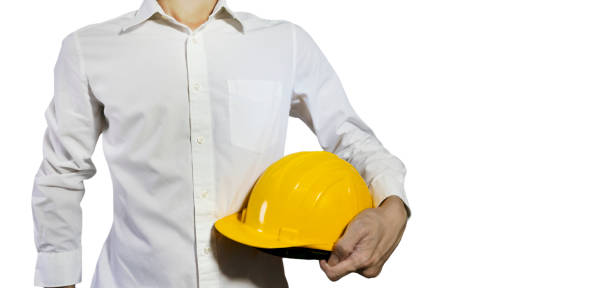 istock Engineer white shirt and helmet on white background,safety first 1419820535