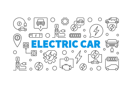 Voov Vector Electric Car Horizontal Banner In Line Style Vector Illustration Stock ...