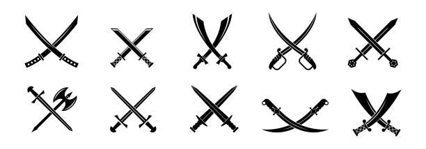 набор винтажных икон мечей - sword stock illustrations