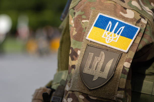 ウクライナ、ウクライナ軍または軍隊の旗 - marines patch insignia military ストックフォトと画像